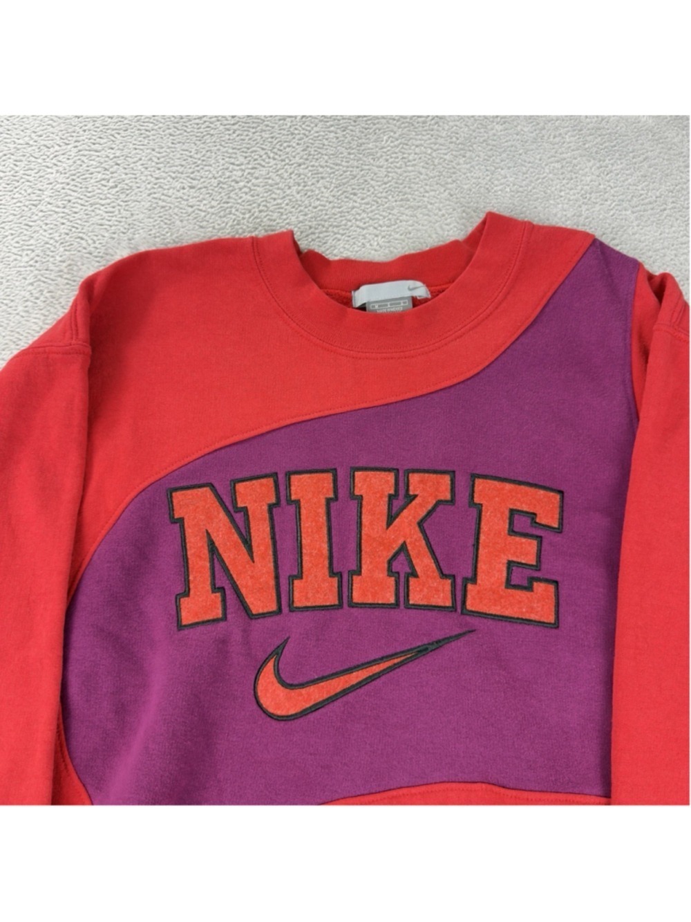 Vintage Nike Men's Size Medium Reworked Red/Purple Retro Fleece Crewneck Sweater - Picture 5 of 10